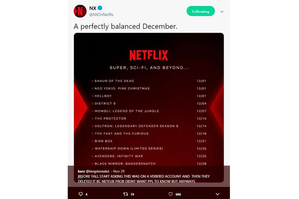 Netflix žinutė Twitteryje